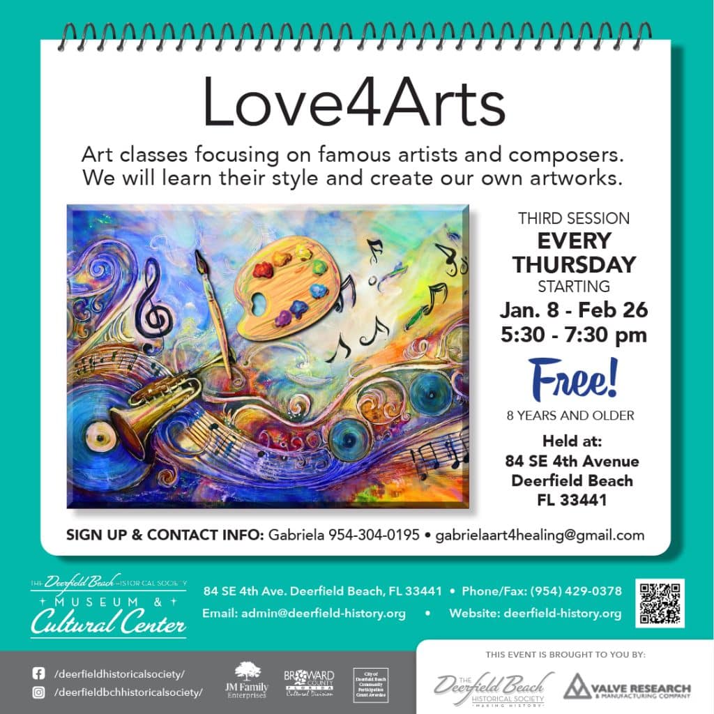 Love4Arts Free Children’s Art/Music Appreciation Classes on Thursdays, January 8 – February 26