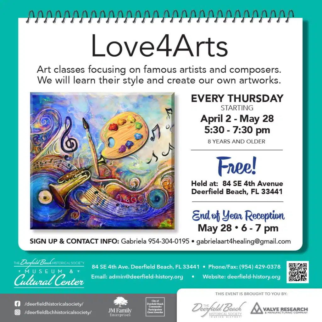 New Session: Love4Arts Free Children’s Art & Music Appreciation Classes, Thursday Evenings – April 2 through May 28