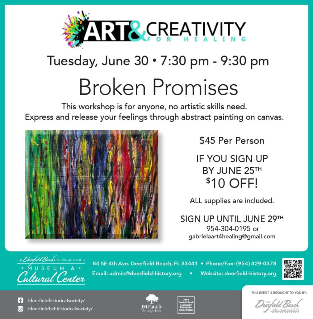 Art & Creativity for Healing Evening Painting Class:  Broken Promises, June 30