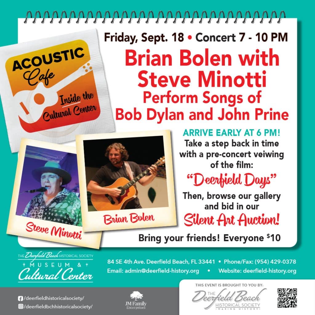 Acoustic Cafe Concert: Brian Bolen & Steve Minotti play Prine & Dylan songs- Friday, Sept. 18th